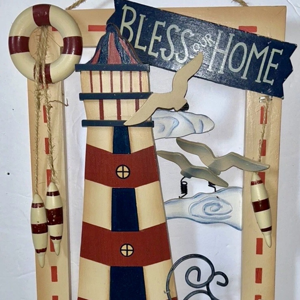 3D Nautical Lighthouse Wall Decor - Bless Our Home - Blue, Red, Cream